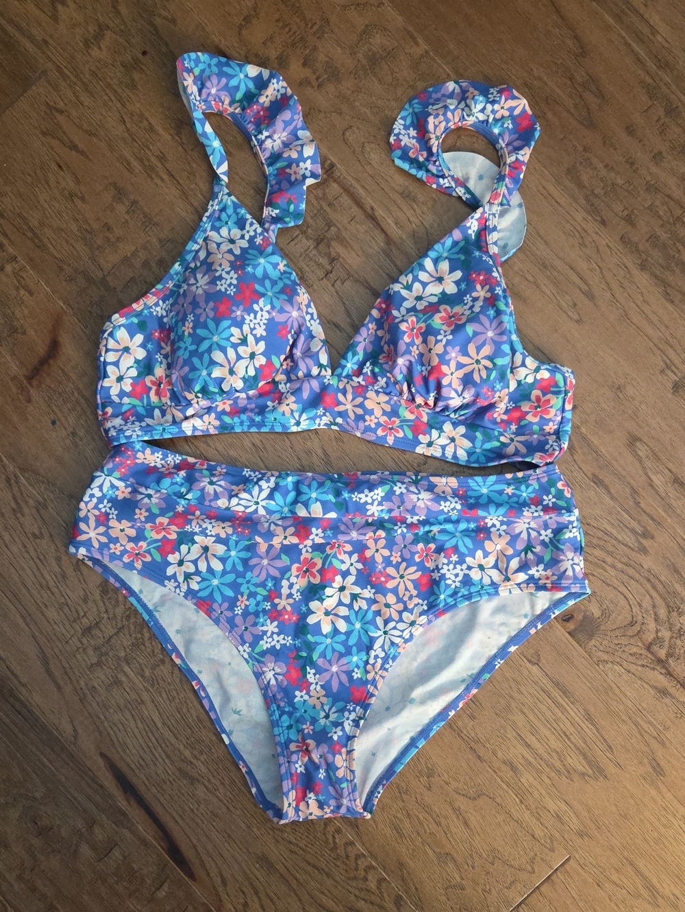 Adult Blue Floral Two-Piece Swim Set